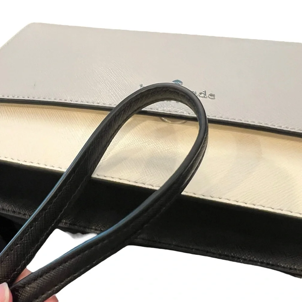 Kate Spade Madison Leather Colorblock Flap Crossbody Bag Credit Card Wallet Grey
